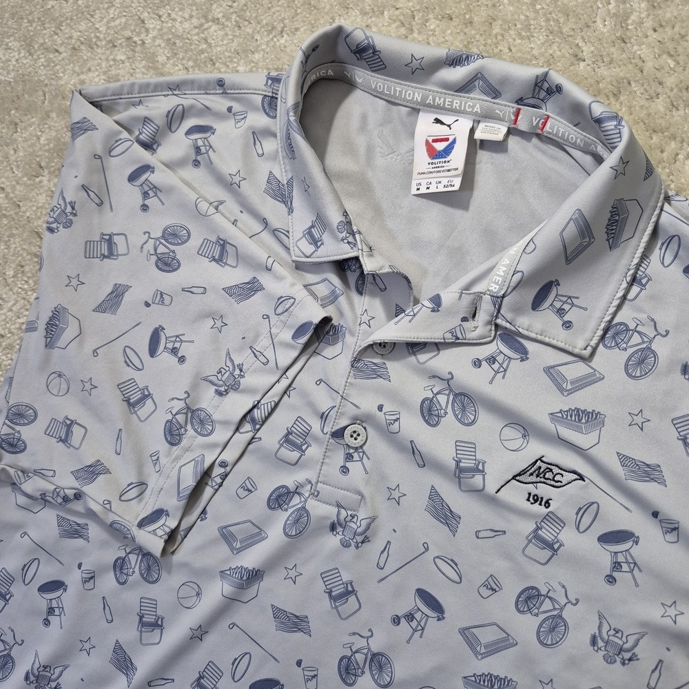 Puma Volition Polo Shirt Men Medium Gray 4th July BBQ Performance Golf Patriotic
